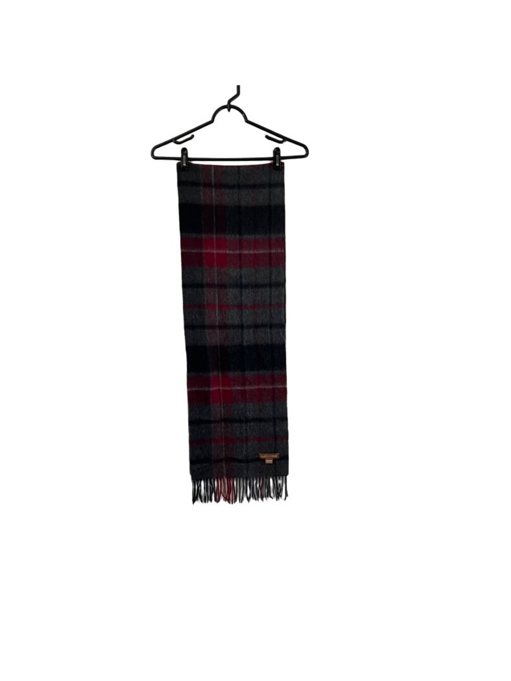 Elliot Mulryan Mens Gray Black Burgundy Plaid Cashmere Fringe Rectangle Scarf